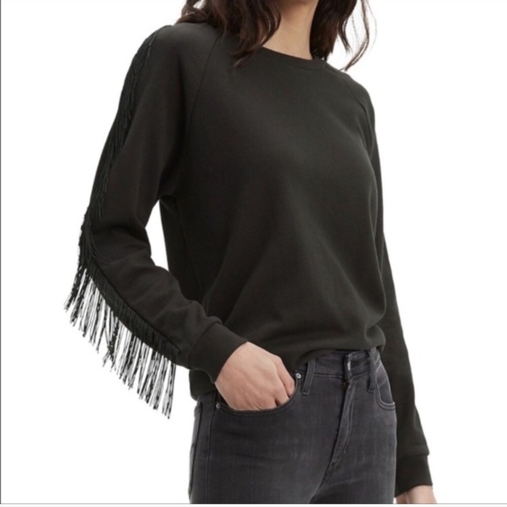 Levi's Reese Black Fringe Sleeve Crewneck Sweatshirt